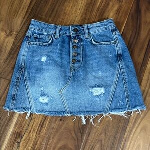 We The Free Blue Distressed Mini Skirt
